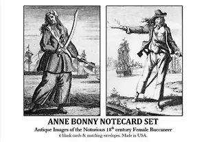 Anne Bonny Female Pirate Notecard Set. Vintage 18c b&w book illustrations - Picture 1 of 4