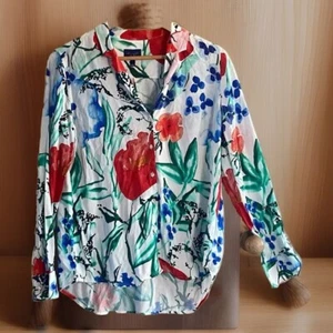 Gant Loose Floral Colourful Shirt Blouse UK 10 Long Sleeve Collared Basic Preppy - Picture 1 of 8