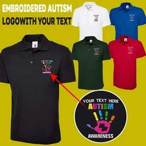 Personalised Custom Embroidered Polo Puzzle Ribbon Autism Awareness Kids Love - Picture 1 of 19
