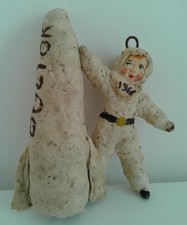Rocket Vostok 1 and Soviet Cosmonaut,   Vintage Ornament toy 1961.
