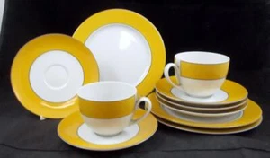 Block Kaleidoscope Yellow Lot of 2 Cup & Saucer Sets 3 Saucers & 3 Salad Plates - Picture 1 of 8
