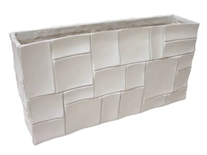 (31126) JARRON FLORERO BLOQUES POLYSTONE FIBRA DE VIDRIO BLANCO BAJO - Picture 1 of 1