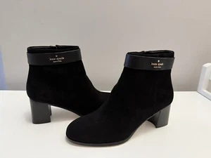 NEW Kate Spade Morgan Black Suede Leather Ankle Boots Size 8.5 B - Picture 1 of 9