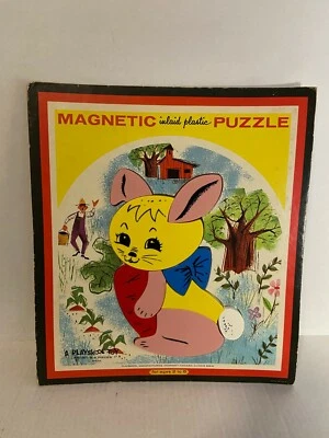 Quebra-cabeça vintage magnético embutido plástico coelho 9 peças Playskool 6580A-G - Imagem 1 de 4