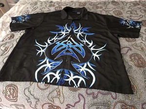 Vintage Y2K Blue Flame Shirt - Size 2XL - Tribal No Boundaries Button Down Spade - Picture 1 of 7