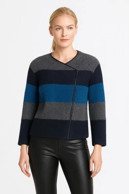 Chaqueta Bailey 44 Mezcla Lana Rayas Asimétrica Frontal Cremallera Cuero Borde Talla M Foto 1 de 4