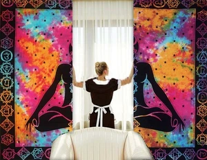 NR SALVIA MANDALA HIPPIE TAPIZ PUERTA CORTINA VENTANA BOHEMIA CORTINAS ALGODÓN - Imagen 1 de 13