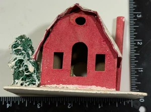 Cartón vintage Putz Christmas Village mica brillo rojo casa Japón años 40 50 - Imagen 1 de 17