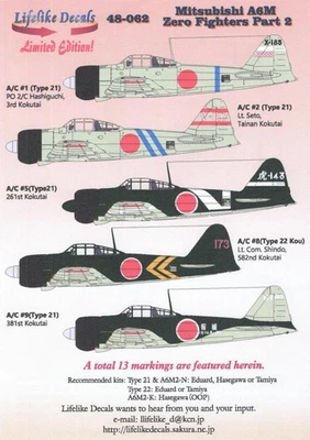Lifelike 1/48 decals Mitsubishi A6M Zero Fighters Part 2 - 48-062 - Image 1 of 3