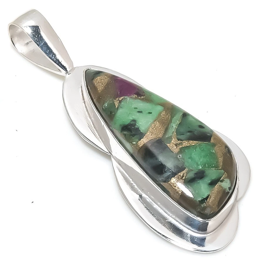 Copper Zosite Gemstone 925 Sterling Silver Gift Jewelry Pendant 2.40" K322 - Image 1 of 1