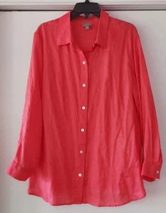 J Jill Button Front 100% Linen Tunic Top Blouse Shirt Sz 1X Pink EUC - Bild 1 von 8