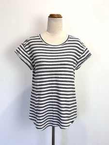 Ripcurl Womens T Shirt Top 10 M Black White Striped Rolled Sleeve Beach Cotton - Picture 1 of 10
