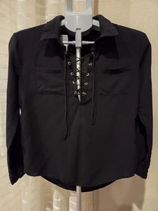 Lulu's Lace Up Blouse Women's Sz XS Black Rayon Long Sleeve - Picture 1 of 8