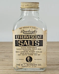 Antique RAWLEIGH'S Effervescent Salts 5oz Clear Glass Bottle Home Decor - Picture 1 of 8