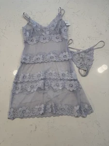 NWT Fredericks of Hollywood Small Lace Sheer Babydoll Nightie & Thong Lavender - Picture 1 of 9