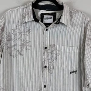 Billabong Mens Camp Shirt L Gray Striped Graphic Print Short Sleeve Button-Up - Picture 1 of 7
