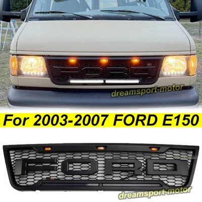 Rejilla delantera para Ford E150 E250 E350 2003-2007 parrilla negra mate con LED con letra Foto 1 de 4