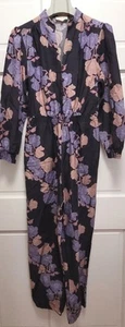 The Westside Cotton Silk Long Sleeve Elastic Ankle Jumpsuit - Blue Floral - M - Picture 1 of 8
