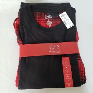 Men's Croft & Barrow Tee & Flannel Sleep Pants Red Pajamas Set Size XL NWT - Picture 1 of 7