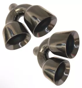 Stainless Steel QUAD 4" Out 2.5" Inlet 9" Long Dual Exhaust Tips Titanium PAIR - Picture 1 of 10