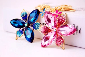 Large Lily Flower Crystal Diamante Rhinestone Bag Charms Handbag Keyring Pendant - Picture 1 of 12