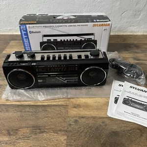 Sylvania Portable Bluetooth Boombox Cassette AM/FM Radio USB SD Player - Picture 1 of 9
