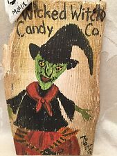 Halloween Folk Art Wood Sign Wall Hanging Wicked Witch Candy Co. Rustic Fence