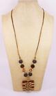 Beige or Black Beads w Wood Pendant Necklace Fashion Costume Jewelry jxq2 New
