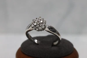 9ct White Gold Diamond Cluster Ring - Size R - UK Hallmark - Picture 1 of 6