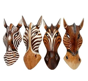 Conjunto de 4 piezas mixtas de arte de pared con cabeza de caballo decoración con máscara de madera safari 10 pulgadas 03 - Imagen 1 de 13