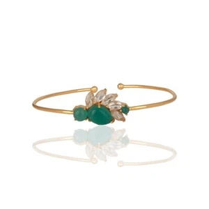 Designer Multi stone in Yellow Gold Cuff Bangle Bracelet For Wedding Bridal Gift - Picture 1 of 8