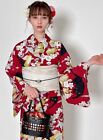 Ensemble Graal Yukata robe japonaise vêtements d'été chat fleurs de cerisier rouge Japon