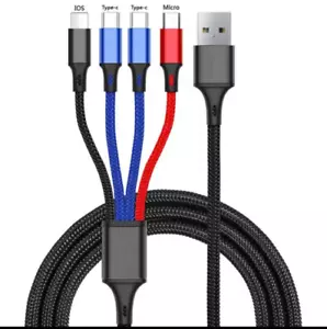 4 In 1 Heavy Duty Nylon Type-C ,iPhone, Micro, 3ft, 1.2m - Picture 1 of 7