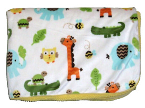Circo Safari Jungle Zoo Animals Baby Blanket Yellow Sherpa Giraffe Alligator Bee