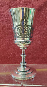 Antique WILCOX SILVER 1209 Medevil Gothic etched 8" Wine Goblet  "E. A. WILSON"