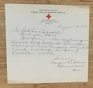1923 Billhead Fort Madison Iowa Public Health Nursing Service Northern Lee Count - Picture 1 of 1