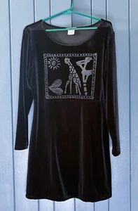Abito giraffa velluto nero vintage grande XL stravagante capriccioso safari boho - Foto 1 di 5