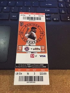 2016 SAN FRANCISCO GIANTS VS NY METS TICKET STUB 8/18 MADISON BUMGARNER WIN HR - Picture 1 of 1