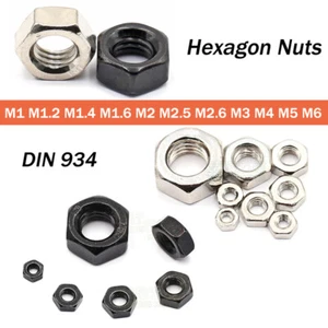 M1 M1.2 M1.4 M1.6 M2 M2.5 M2.6 M3 M4 M5 M6 Hex Full Nuts Hexagon Nuts DIN 934 - Picture 1 of 6