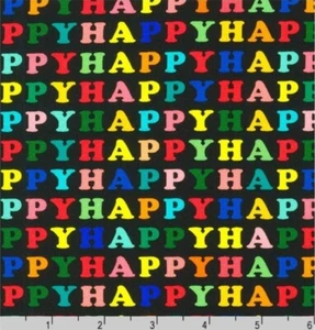 BTHY Robert Kaufman Fröhlicher Jubel Happy Words schwarzer Stoff von The Half Yard - Bild 1 von 2