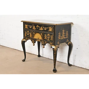 Baker Furniture Style Queen Anne Chinoiserie Hand Painted Dressing Table - Picture 1 of 11