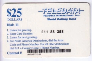 ARMEE ARMY TELECARTE / PHONECARD .. USA / OTAN-NATO 25$ TELEDATA WORLD C.C +N° - Imagen 1 de 2