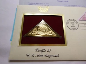U.S. MAIL STAGECOACH AMERICAN WEST 1ST DAY ISSUE USPS 22KT GOLD STAMP RARE J-D - Picture 1 of 4