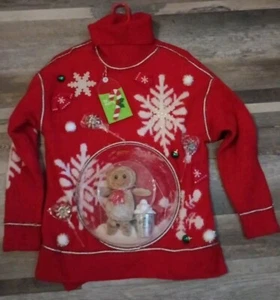 Tacky UGLY CHRISTMAS SWEATER Schneekugel Lebkuchenmann LEUCHTET* Party - Bild 1 von 10