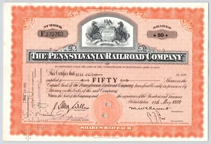 Vintage 1950 Pennsylvania Railroad Co Zertifikat für 50 Stammaktien - Bild 1 von 5