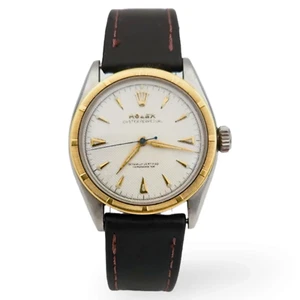 Men's Rolex 34mm Vintage 1952 Wristwatch with Brown Leather Strap & Cream Dial. - Picture 1 of 8