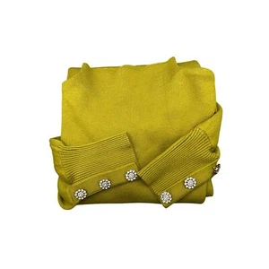Tahari Women's Green Fine Knit Mock Neck Top Pullover Jeweled Button Sleeves - Picture 1 of 7