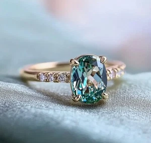 Gold Plated Ocean Blue Cubic Zirconia Oval Ring for women Size 6 - Picture 1 of 10