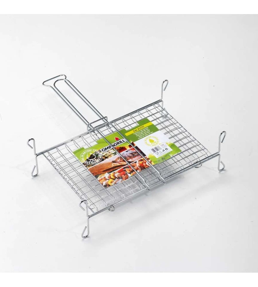 Ompagrill Griglia barbecue rete doppia con piedi acciaio (60x40cm) Cromo lucido