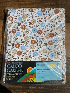 Vintage Calico Garden Twin Spannbettlaken Indisch Braun Dunkel Neu Sears - Bild 1 von 4